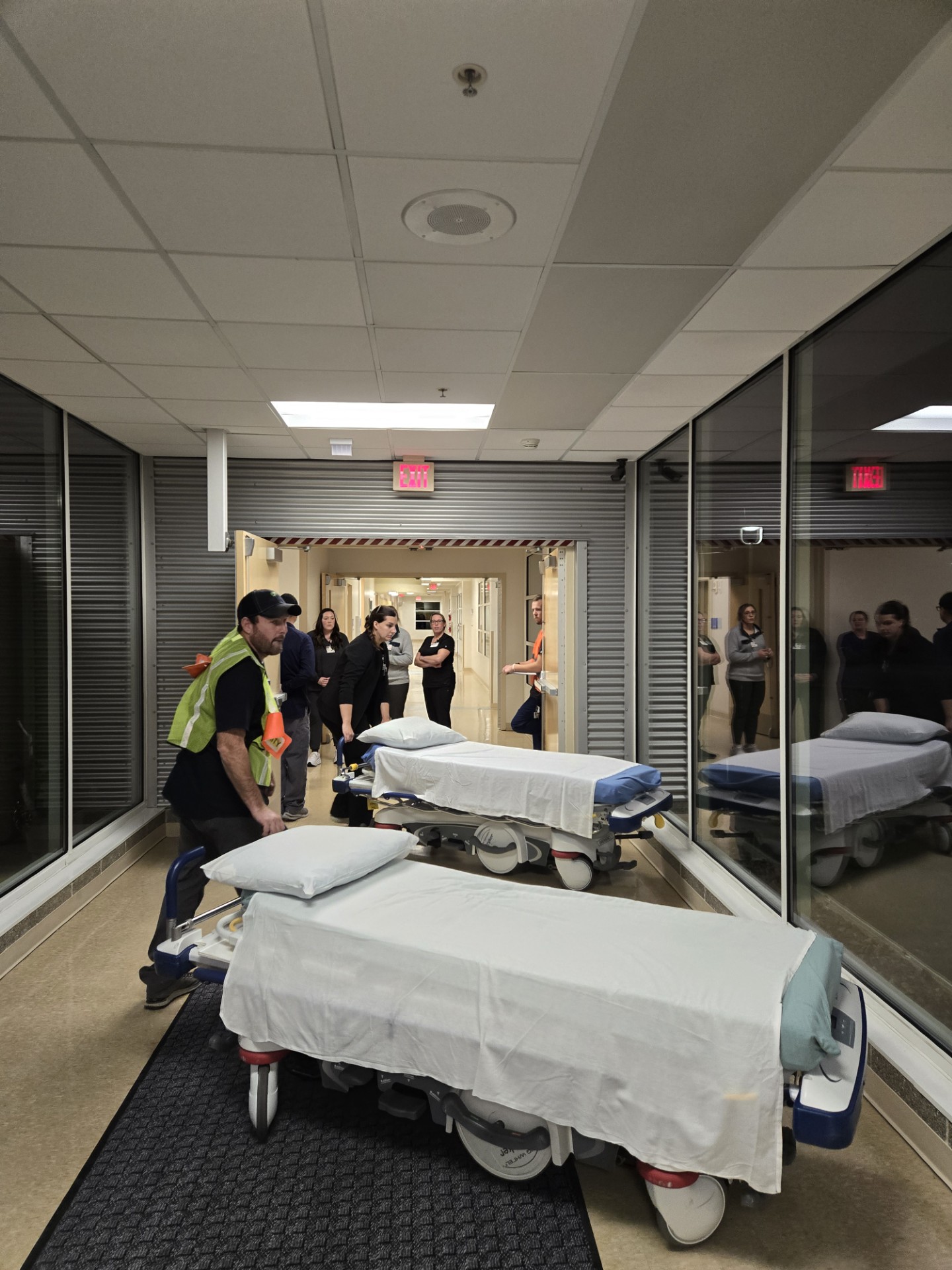 Staff members at Aspirus Stanley Hospital and Clinics await the arrival of eleven simulated patients during a planned mass casualty exercise on Tuesday, December 10.